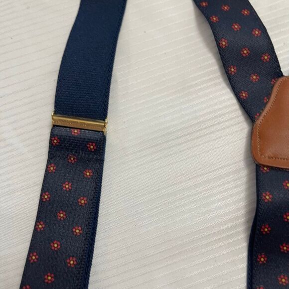 CAS Navy Blue Red Flower Black Leather Germany Suspenders - Picture 5 of 6